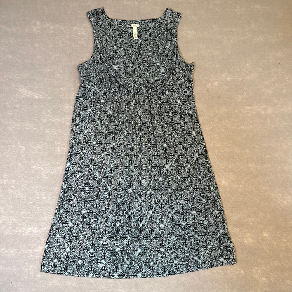 Soma sleeveless blue and black knee length stretch knit nightgown babydoll sz L